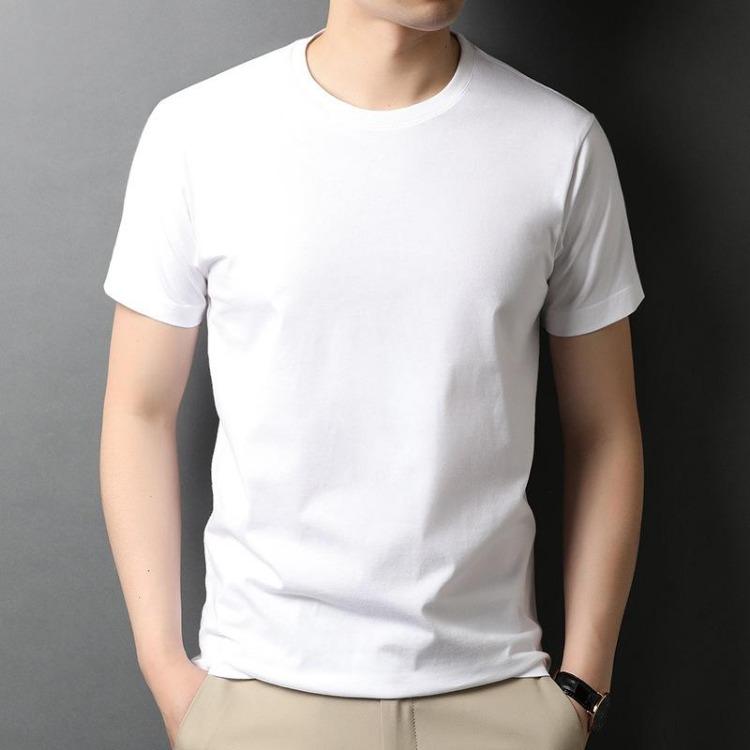 Slim Fit Men s Cotton T-shirt Short Sleeve Solid Color Trendy 80 Count Mercerized Cotton M