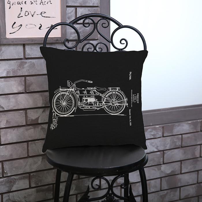 Simplism Style Design Black White Cushion Cover Sketch Bicycle Guitar Vintage Motorbike Print Sofa Decoration Throw Pillow Case