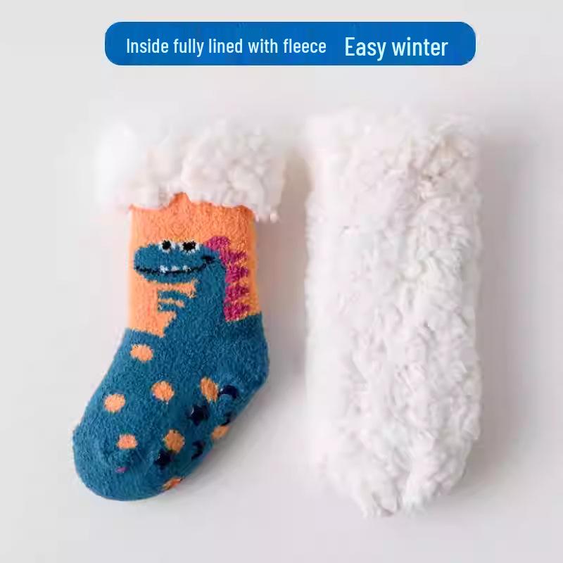 Non-Slip Fleece-Lined Baby Winter Socks - Thick, Warm, and Cozy Coral Floor Socks for Children