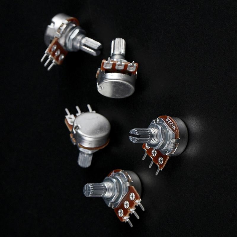 5 Pack Split Shaft 220K Ohm Potentiometer with 3 Pin Terminal Suitable for Easy Wiring In Guitar Amplifier Circuits