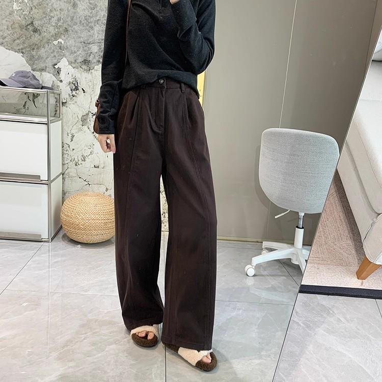 Soft Satin Denim: Women's Warm Wide-Leg Fleece Pants for Autumn/Winter - Stretchy, Thickened, Slimming, Straight Leg.