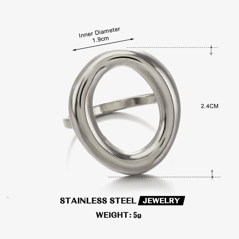 Simple Stainless Steel Oval Hollow Opening Ring for Women Luxury Metal Circular Geometric Index Finger Ring Zircon Accessories медный