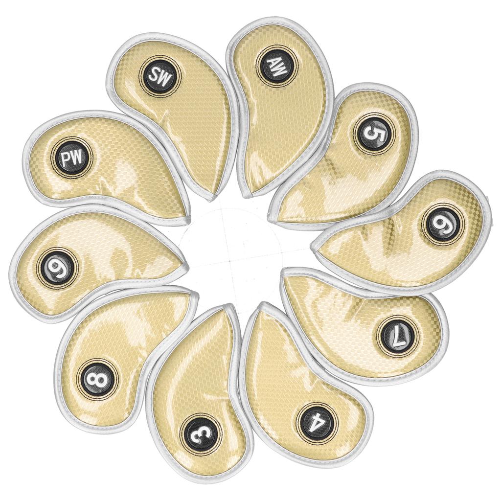 10Pcs Golf Iron Head Covers Sleeve Number Protective PU Waterproof Golfing AccessoryGold