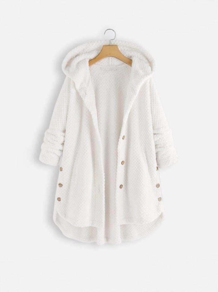 Plus Size Women's Double-sided Fleece Pineapple Texture Hooded Jacket, Mid-Length