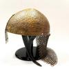 Medieval Norman Viking Brown Amour Iron and Brass Gjermundbu Chainmail Wearable Helmet with Wooden Stand