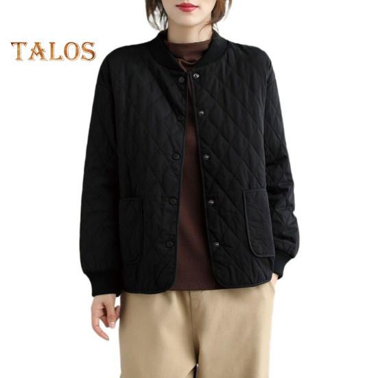 Damenjacke Stehkragen Langarm Rautenstruktur Einreihig Elastische Bündchen Einfarbig Taschen Sport Lady Coat