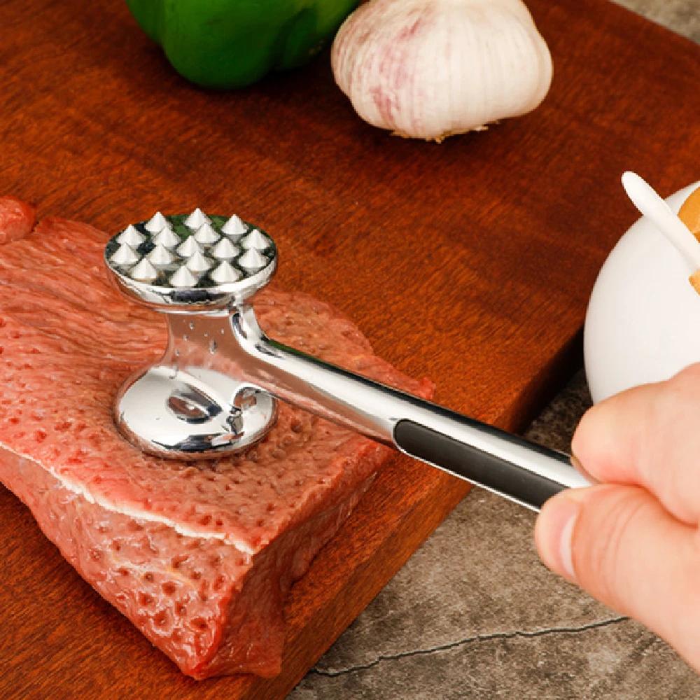 Profession Meat Hammer Portable Loose Tool Meat Tenderizer Needle Dual-Sided Meat Mallet with Rubber Comfort Grip Handle