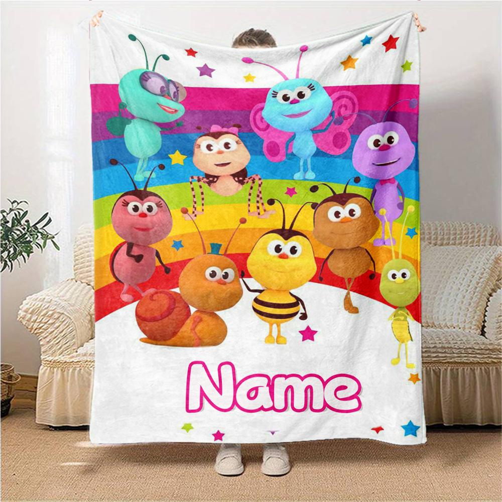 Custom Name Bugs Garden Party Blanket For Couch Bed Plush Cozy Fuzzy Blanket Super Soft Warm Blankets For Fall And Winter 09167
