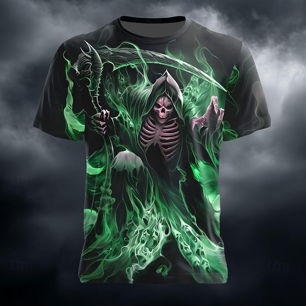 2025 Halloween Men's 3D Skull T Shirt Short Sleeve T shirt 3D Print Crew Neck Shirts Horror Party Tops Street Clothing Apparel