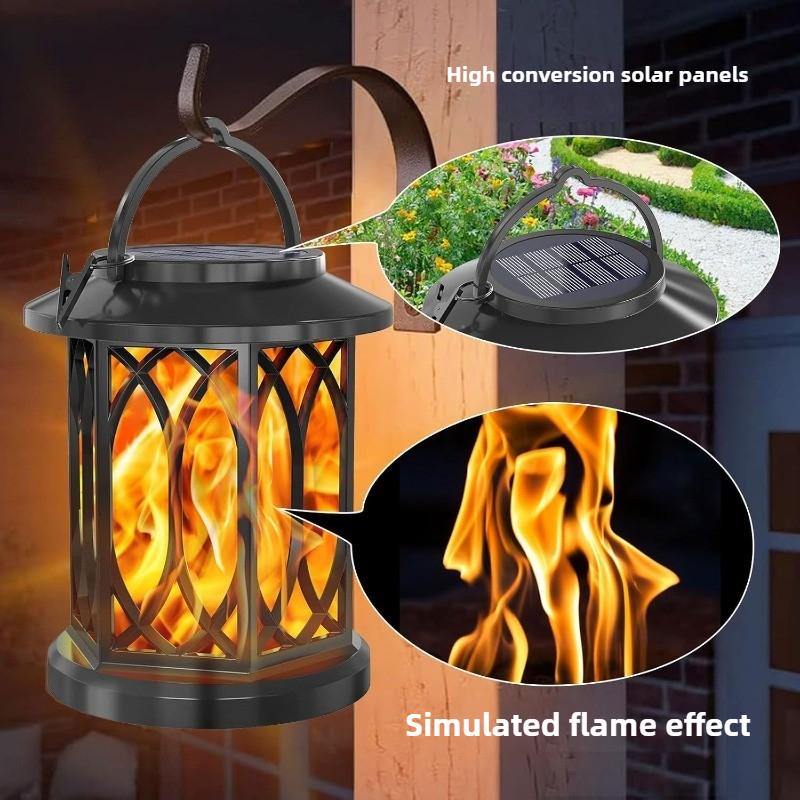 Solar Metal Flickering Flame LED Lantern Outdoor Hanging Light Heavy DutySolar Powered for GardenYard Patio Christmas Decoration