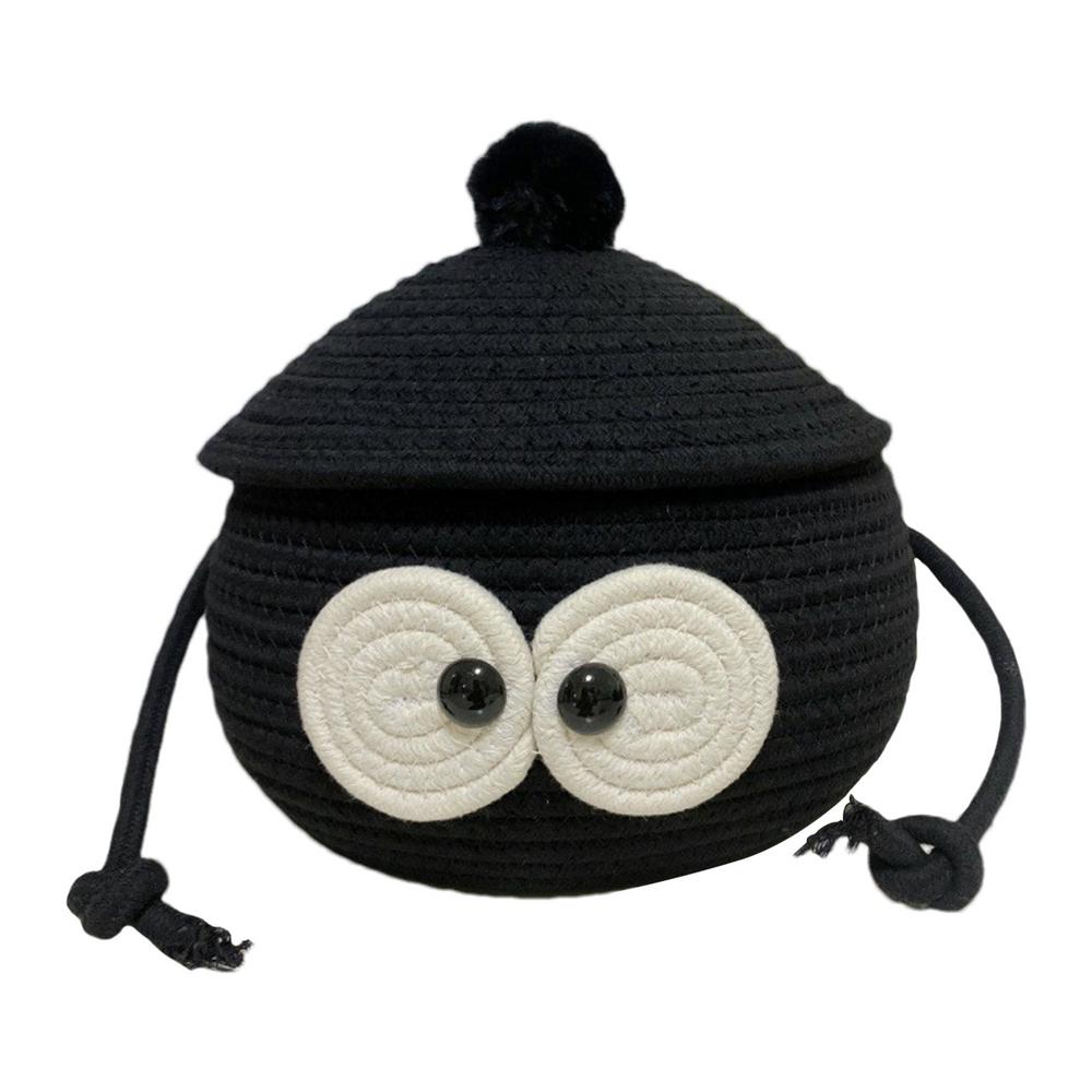 Маленькая корзина для хранения с крышкой, плетеная корзина для хранения, черная корзина для рукоделия, органайзер для закусок, круглая плетеная корзина для домашних офисов S чёрный