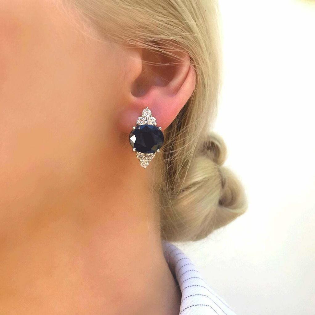 Genuine Large Blue Sapphire Oval Silver Stud Earrings Sterling Silver Jewelry