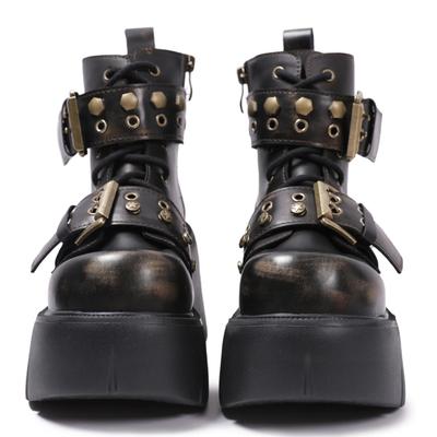 Moda Estilo Punk Botas de Mujer Cordones Altura del Tacón Zapatos de Plataforma Mujer Botines Góticos al Tobillo Rock Decoración Metálica Zapatillas Hombre Y Mujer 2025