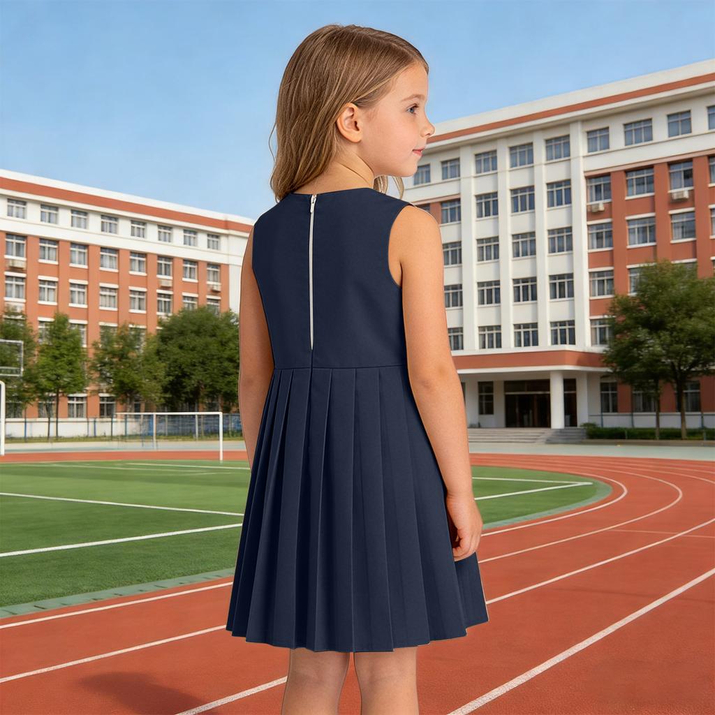 Girls' Pleated Jumper Dress - Preppy Sleeveless Frock