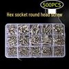 Stainless Steel 304 Round Head Hex Socket Screw & Nut Combo - 500pcs (M3, M4, M5)