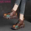 Fashion GKTINOO 2025 Autumn New Thick Sole Mixed Colors Retro Flat Platform Shoes Genuine Leather Versatile Lace Up Pumps Casual Shoes