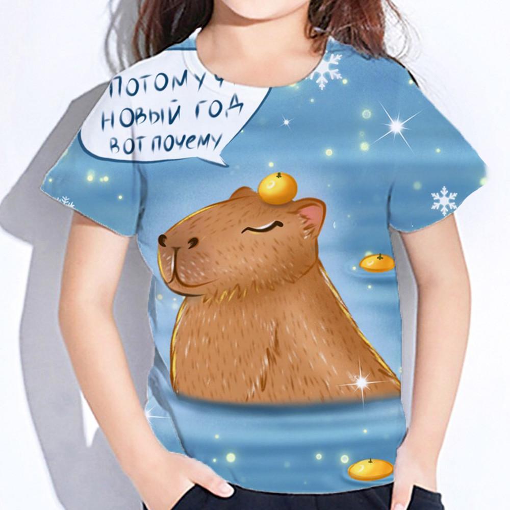 Teen Girl Clothes Summer Short Sleeve Capybara Kawaii T-Shirt for Girls Years Kids Tops 3D Graphic Tshirts Fashion Tees