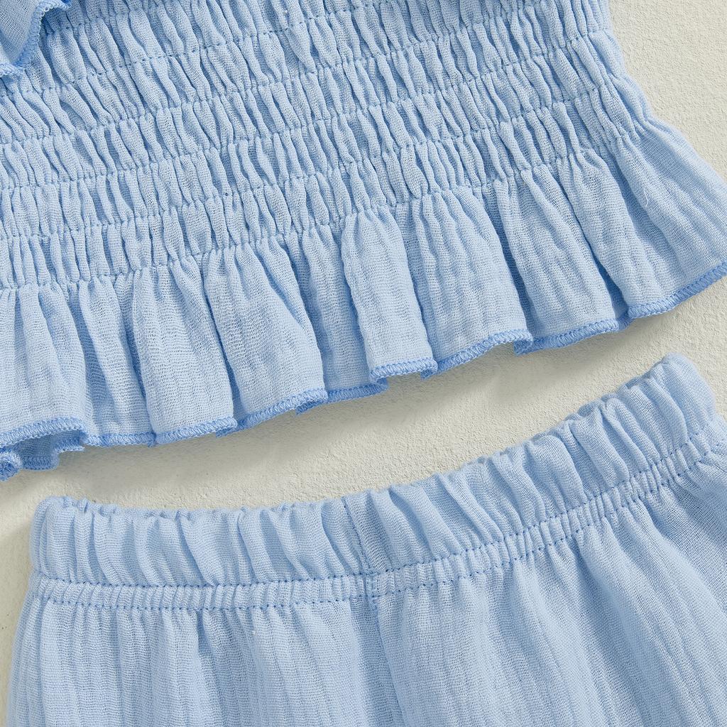 Citgeett Summer Kids Toddler Girl Outfits Set Sleeveless Strap Camisole Elastic Waistband Flare Pants Solid Color Outfits
