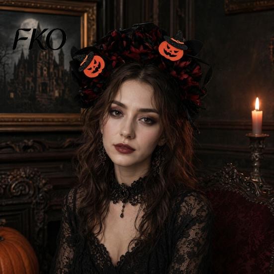 Seasonal Festive Headwear Halloween Floral Headband, Handmade 3D Shape Widened Fit Comfortable Headband Hair Hoop, Non-Slip with Pumpkin Witch