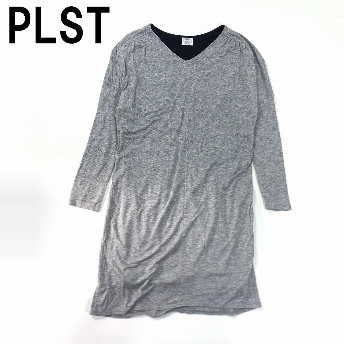 PLST Plaste Knee Length Dress Long Sleeve Tencel Wool Long Sleeve Tunic Lined V Neck Gray 2Free ShippingYC1315