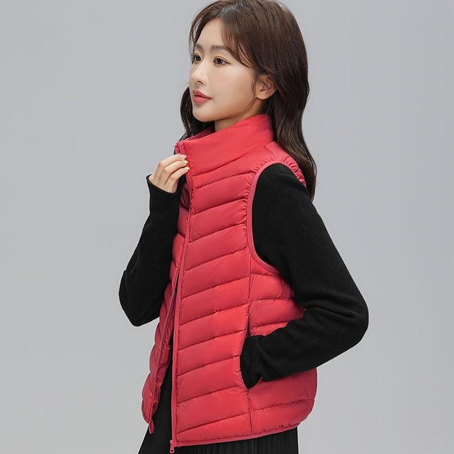 Women's Wool Puffer Vest with Stand Collar for Winter Cold Weather
