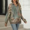 Women's Summer Fashion Casual  Printed V-Neck Long Sleeve Shirt Top