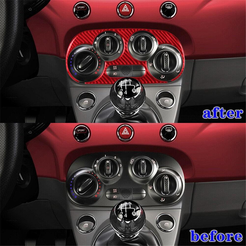 Red Carbon Fiber Interior Manual Climate Console Cover Trim For 2012-15 Fiat 500