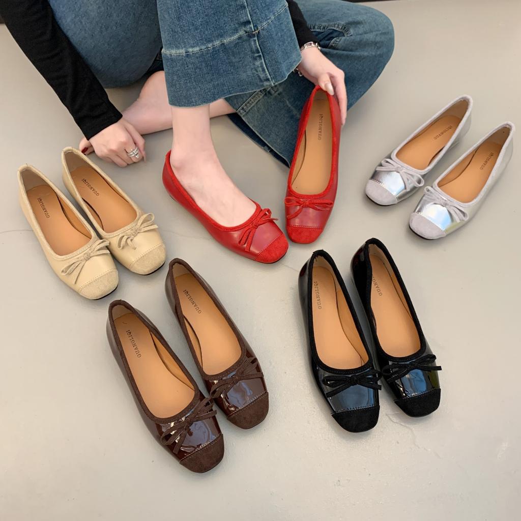 2025 Spring and Summer New Retro Bow Light Mouth Soft Face Women's Shoes Comfortable Soft Sole Ballet Shoes