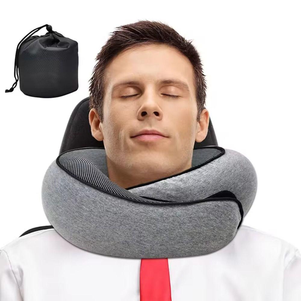 

Adjustable U-shaped Pillow Cotton Cervical Cushion Sleep Camping Pillow Plane Grey with Bag