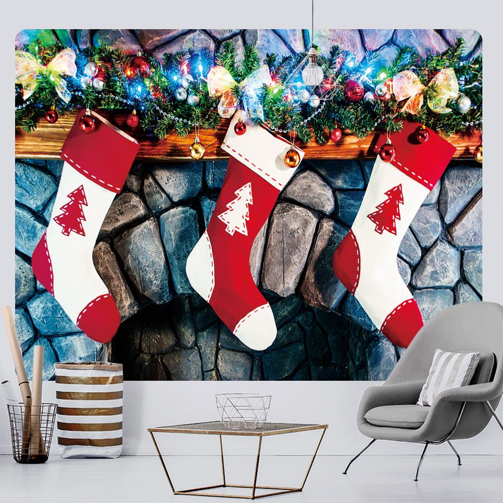 Christmas Wall Hanging Home Decoration Tapestry Psychedelic Scene Boho Christmas Tree Fireplace Backdrop