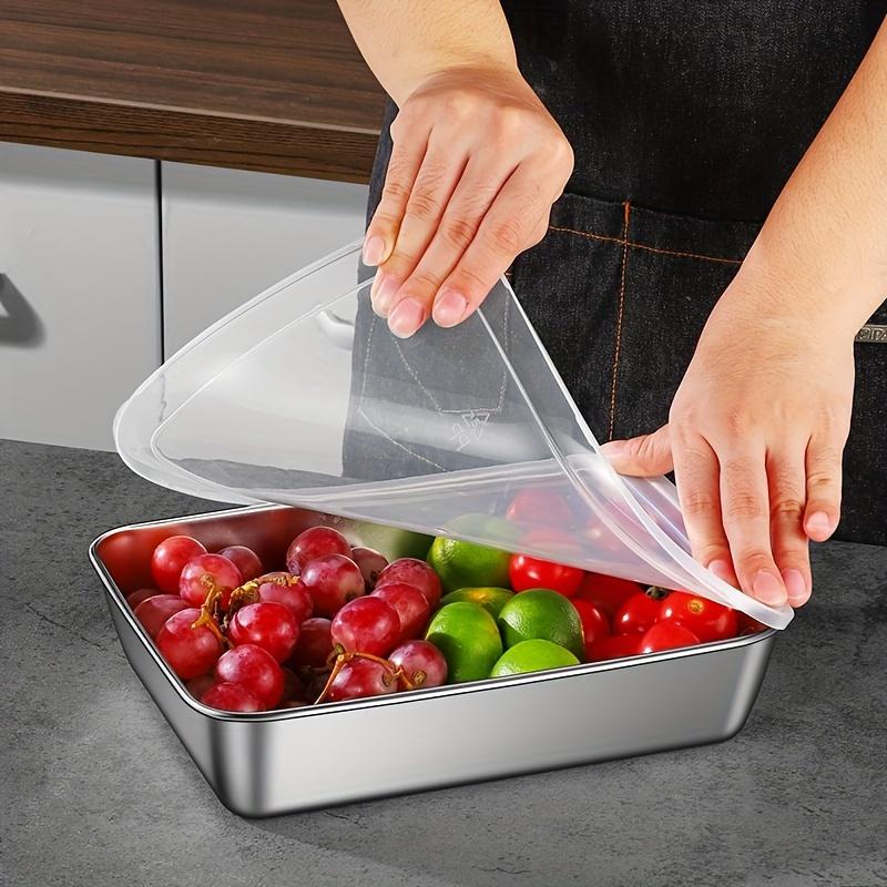 1/2/3pcs Stainless Steel Food Storage Containers Stackable with Sealed Lids Refrigerator Storage Box Grill Plate