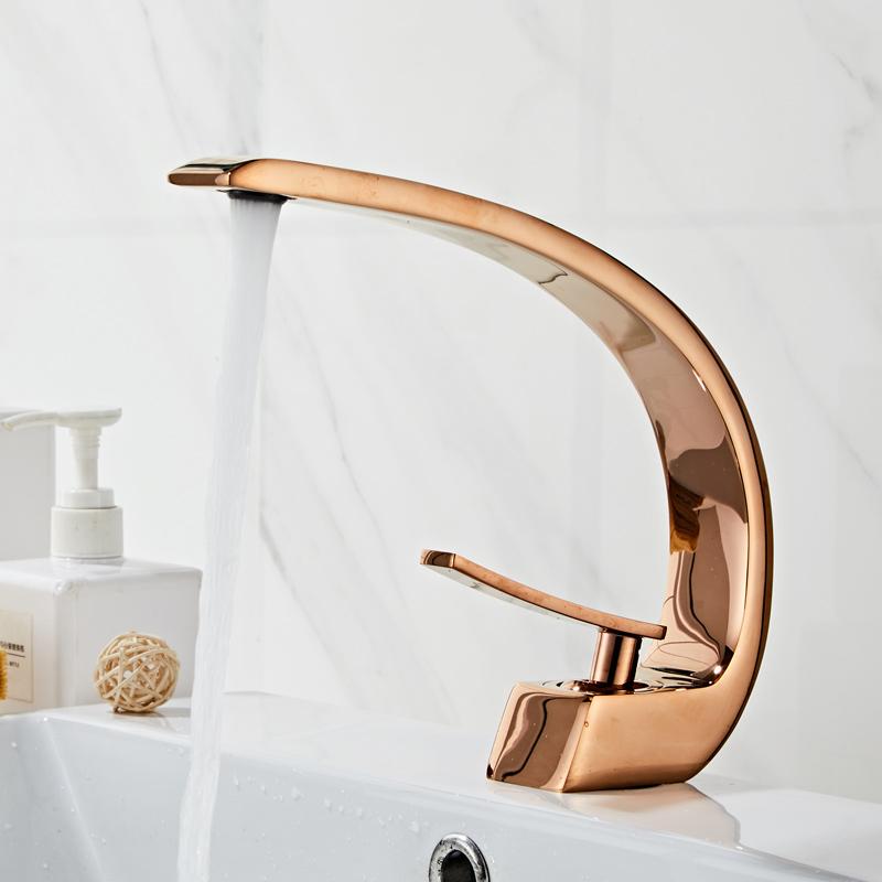 Chrome and Multicolored Brass Bathroom Faucet Basin Sink Faucet Single Handle Cold and Hot Mixer Taps Beautiful Curve Design