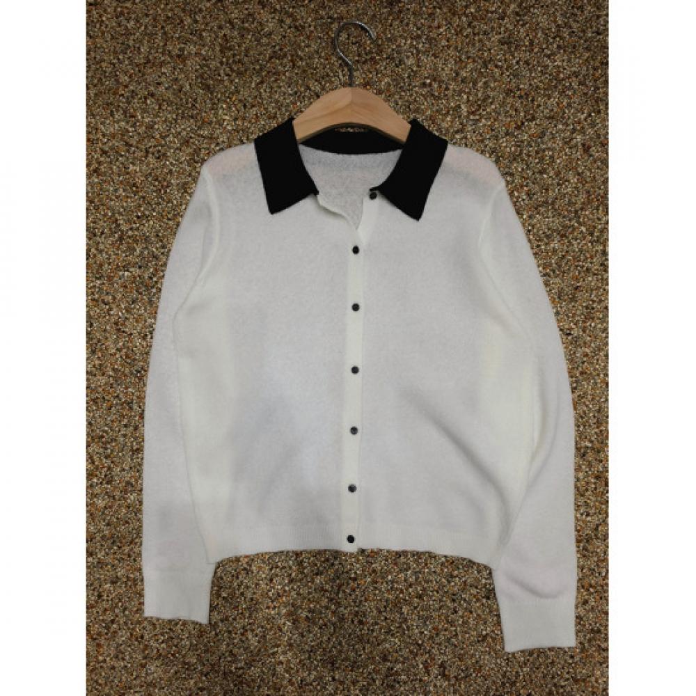 Shop   Women S contraSt Collar Long Sleeve Knit Cardigan White 21dS Wcd260098