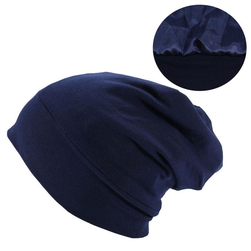 Baotou hat for men, bamboo fiber elastic cotton pullover hat, female chemotherapy cap, satin-lined double-layer nightcap, hair care cap.