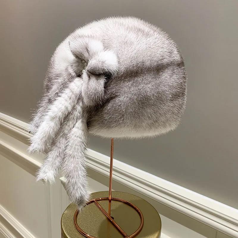 Women’s Hat Mink Style Hat Elegance Tassel Whole Mink Ear Protection Women's Hat Winter Fur Hat Soft Hat