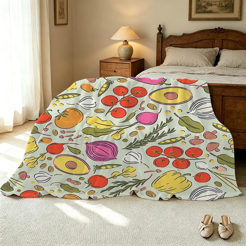 Soft Flannel Fleece Blanket, Vegetable Themed Machine Washable Cozy Warm Throw for Home Sofa, Office Nap, Christmas Halloween Use