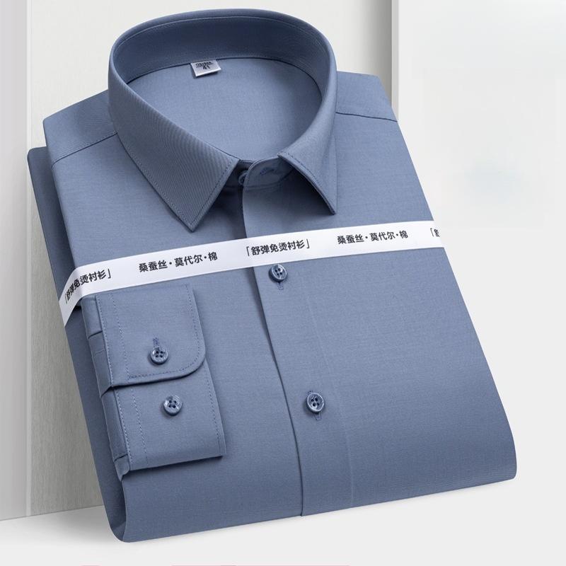 Anti-Wrinkle Men Shirt Long Sleeves Dress Shirts For Men Slim Fit Camisa Social Business Blouse White Blue Office Shirt 7XL 8XL