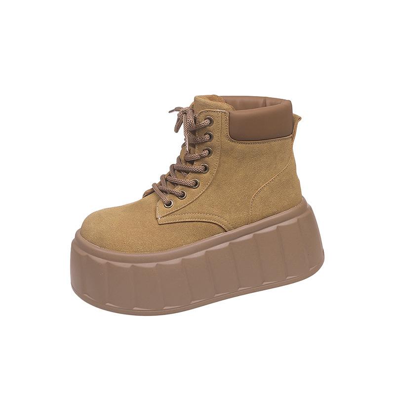 New Small Thick-soled Heightening Short Boots Women's Autumn Fashion Muffin Sleeve Thin Boots Winter