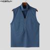 INCERUN Men High Neck Sleeveless Solid Vest Zipper Knitted Tank Tops