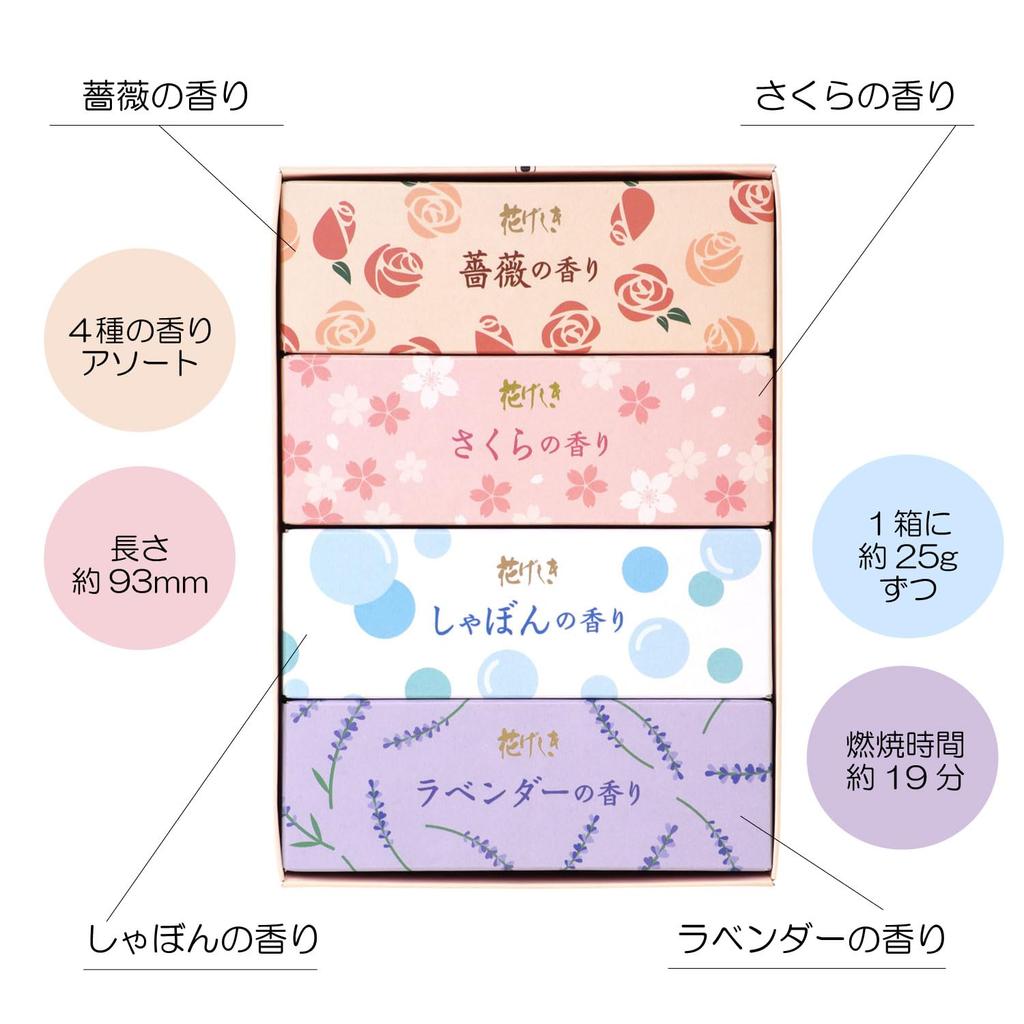 Kameyama Hanageshiki Fragrance Assortment Mini Size 25g X 4 Types 80 Sticks X 4 Types Mini Size Incense Sticks Low Smoke Approx. Approx.