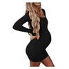(Projector)Women Pregnant Maternity  Long Sleeve Solid High Elastic Soft Mini Dress