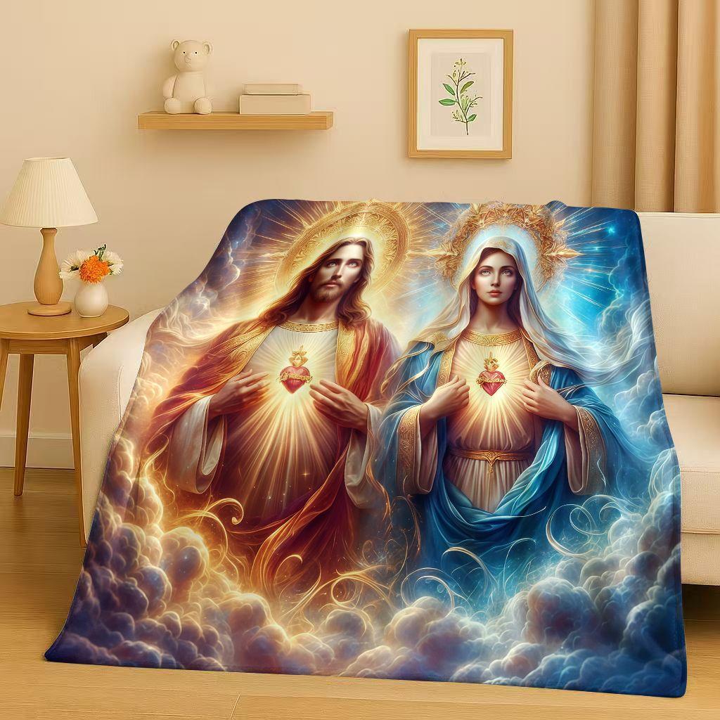 Classic Jesus Virgin Mary Art Flannel Blanket,Ultra Soft Warm Plush Throw for Home Bedroom Bed Sofa Cover Office Travel Gift Kid