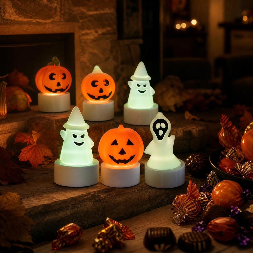 Halloween Ghost Light Decoration LED Candle Ghost Figurine Party Tabletop Ornament Halloween Festival Haunted House Accessory