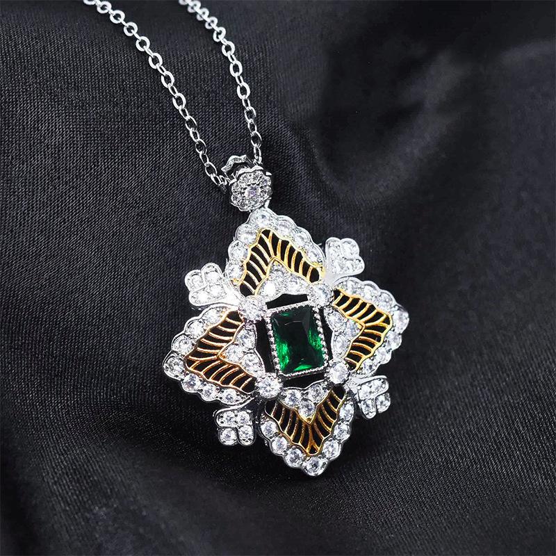 Weave Engraved Gold Imitation Emerald Suit Lace Hollow Filament Ring Long Earrings Green Diamond Necklace
