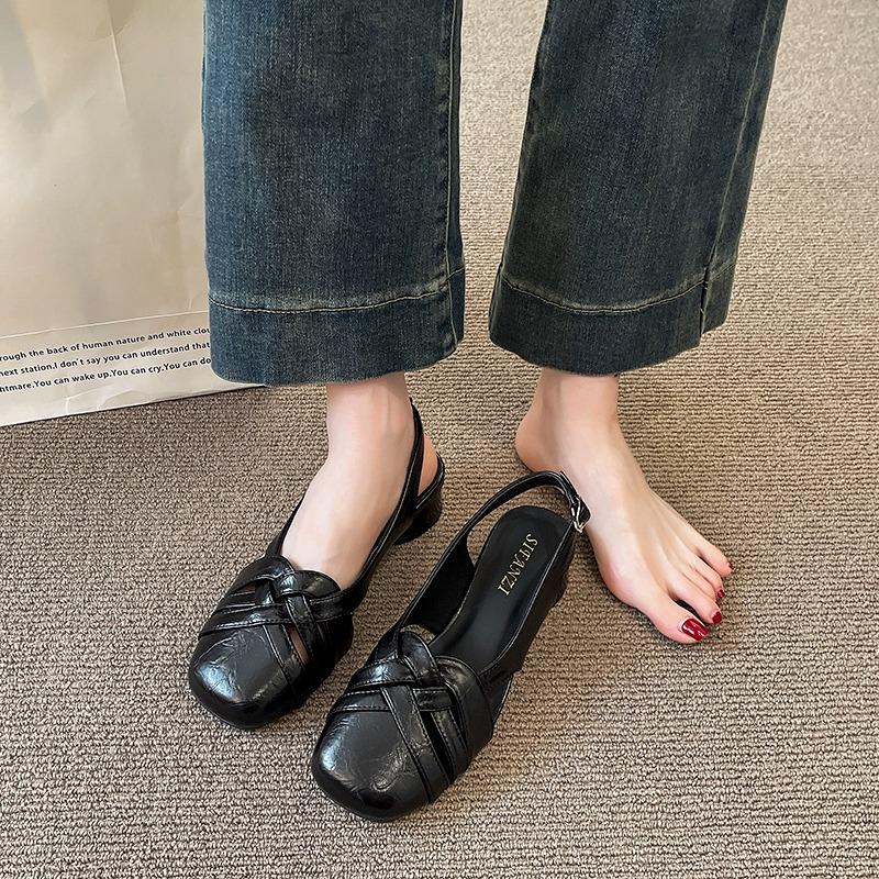 Fashion French Vintage Woven Cutout Square Toe T-Buckle Over-Wear Bag-Toe Roman Sandals