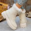 Lace Up Short Plush Ankle Boots for Women Plus Size 42 Fur Platform Winter Boots Woman Thick Sole Pu Leather Combat Botas Mujer