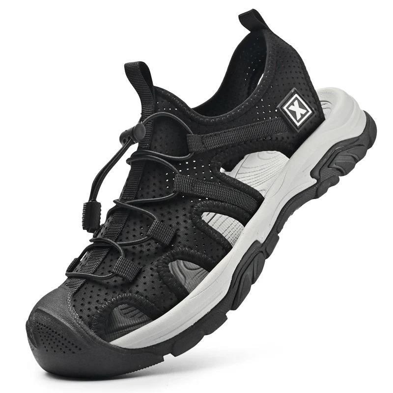 

FashionHandmade Sandals Men Breathable Summer Shoes Man Outdoor Men Sandals Antiskid Beach Sandals Hollow Shoes Collision Avoidance 46 чёрный