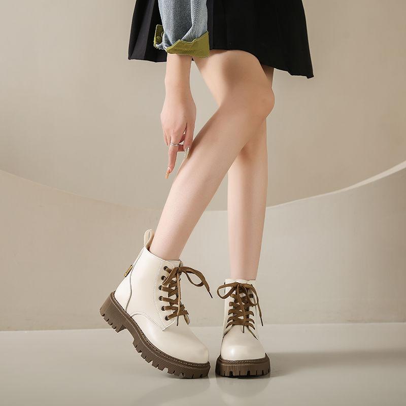 Martin-støvler dame høst og vinter 2025 nye britiske hvite ankelstøvler med tykk såle små lokomotiv bomulls korte støvler
