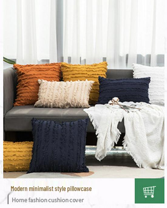 Solid Color Geometric Embroidered Plush Sofa Pillowcase
