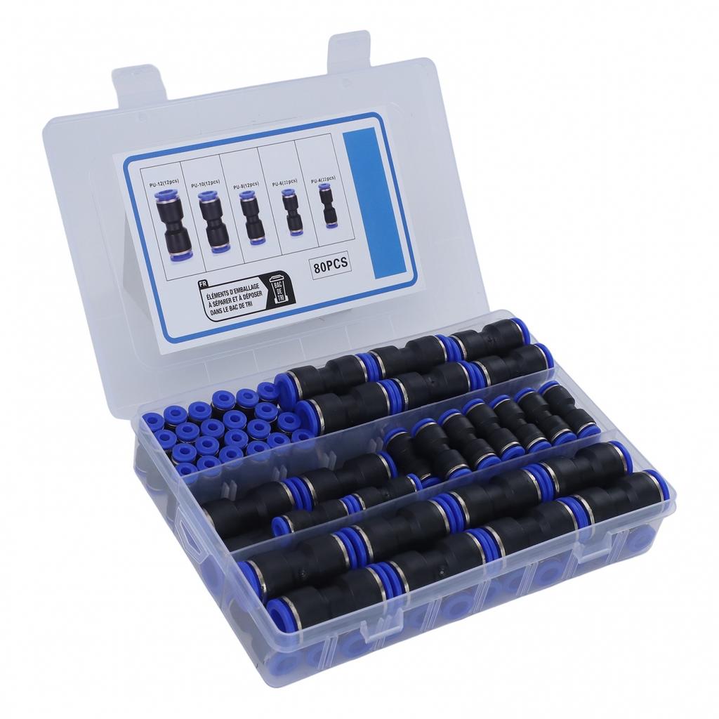 80 Pack of Straight Push Connectors Compatible with Multiple Tubing Types
